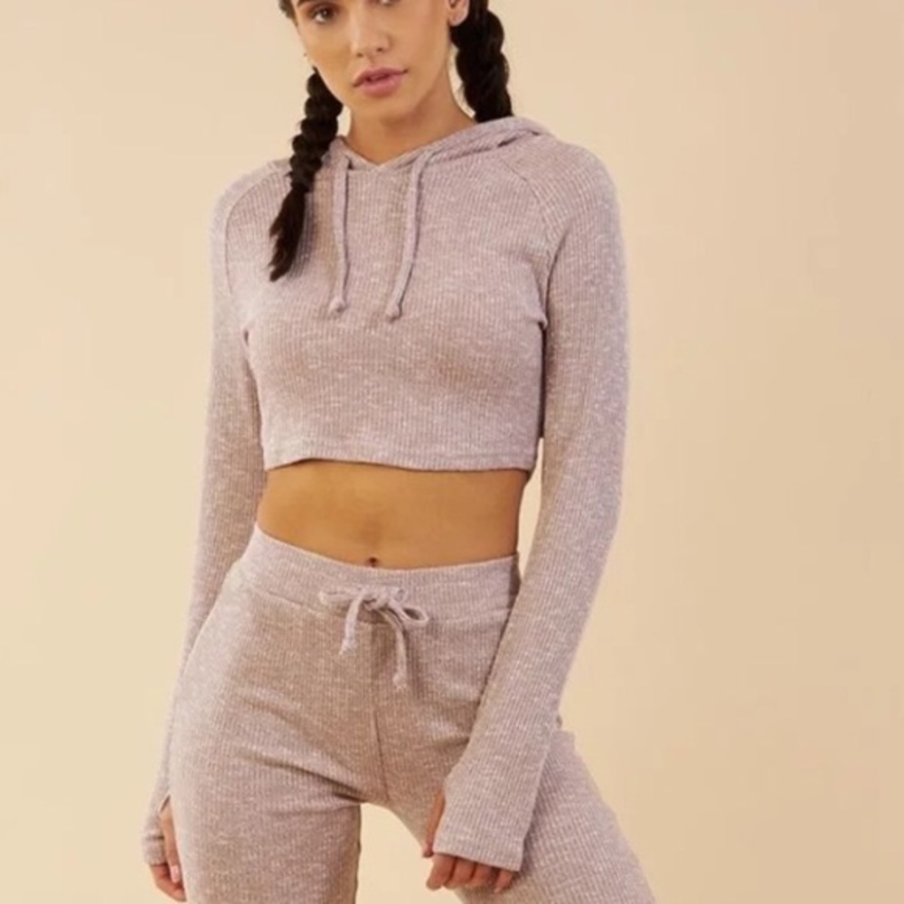 Gymshark Slounge Taupe Cropped Hoodie